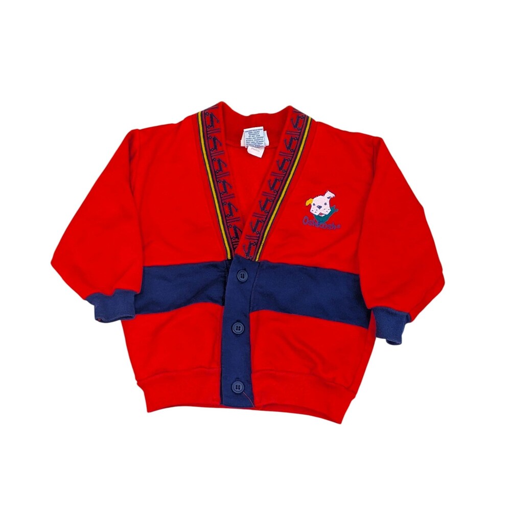 Vintage OshKosh Bgosh Red Navy Cardigan Sweater 24M Made in USA Embroidered Dog